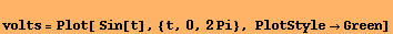 volts = Plot[ Sin[t], {t, 0, 2Pi}, PlotStyleGreen]